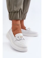 Skórzane Mokasyny Damskie Na Platformie Białe S.Barski LR720