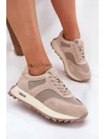 Zamszowe Sneakersy Na Platformie Damskie Big Star RR274897 HI-POLY SYSTEM Beżowe