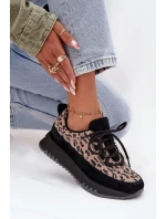 Zamszowe Ocieplane Sneakersy Damskie Na Platformie Vinceza 66836 Panterka Czarne
