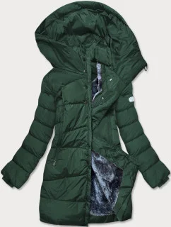 Dámska asymetrická zimná bunda fľaškovo zelená (m-21113)