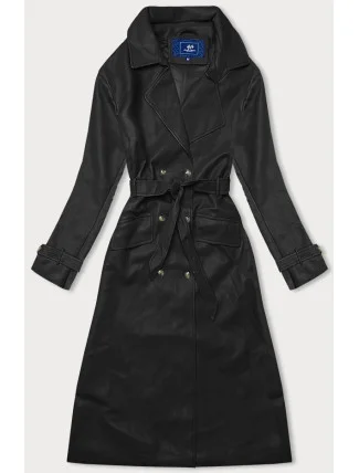 Čierny dvojradový klasický dámsky kabát z ekologickej kože AnnGissy (AG6-30) Čierny dvojradový klasický dámsky kabát z ekologickej kože AnnGissy (AG6-30)