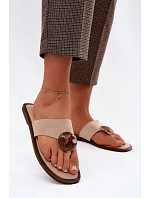 Dámské ploché žabky s ozdobou eko semiš béžové Selvessa