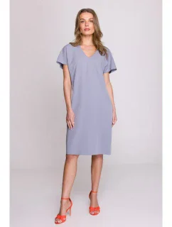 S392 Šaty voľného strihu s výstrihom do V - holubičia sivá