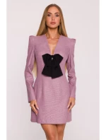 M869 Tvídové šaty s výstrihom do V - marsala