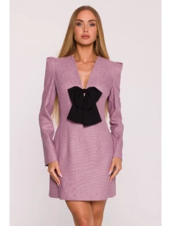 M869 Tvídové šaty s výstrihom do V - marsala