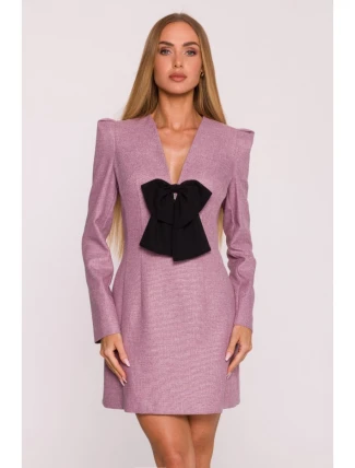 M869 Tvídové šaty s výstrihom do V - marsala