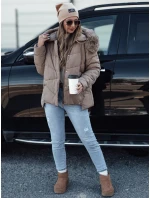 Dámska zimná bunda FIXMIX prešívaná s kapucňou tmavo béžová FashionStreet TY4674