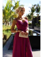 299-19 CHIARA elegantné maxi dlhé šaty bez ramienok - FUCHSY WITH BROKER