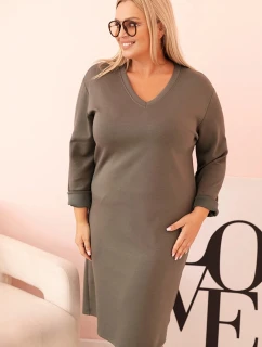 Dámske Plus veľkosť maslo V-neck sukňa s rukávmi khaki