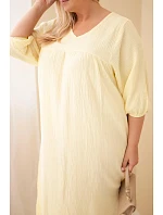 Dámske plus size bavlnené mušelínové šaty s výstrihom do V žlté
