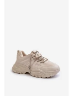 Sneakersy Damskie Na Masywnej Podeszwie Z Ozdobnym Sznurowaniem Beżowe Relissa