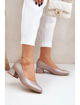 Skórzane Czółenka Lewski 3118 Ciemnobeżowe