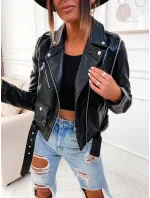 Čierna bunda ramoneska - vesta z eko kože FL202050 čierna - FLAM Mode Čierna bunda ramoneska - vesta z eko kože FL202050 čierna - FLAM Mode