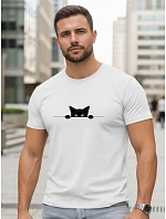 Pánske bavlnené tričko s motívom mačky biele FashionStreet NX5102R