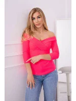 Blúzka s výstrihom do V ružová neónová
