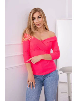 Blúzka s výstrihom do V ružová neónová