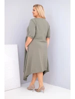 Dámske Plus veľkosť bavlnená sukňa s asymetrickým lemom Khaki