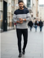 Pánsky pruhovaný sivý sveter FashionStreet WX2230 Pánsky pruhovaný sivý sveter FashionStreet WX2230