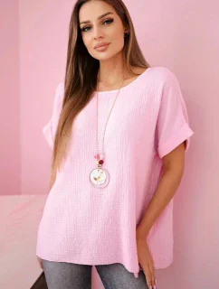 Mušelínová blúzka s náhrdelníkom candy pink