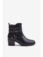 Botki Damskie Na Słupku Ocieplane Czarne Lobina