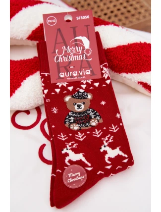 Pánske vianočné ponožky s medvedíkom vo svetri - červené Pánske vianočné ponožky s medvedíkom vo svetri - červené
