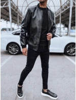 Pánska kožená bunda bomber black FashionStreet TX4706