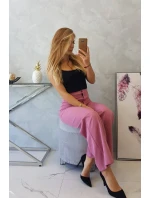 Široké nohavice tmavo ružové