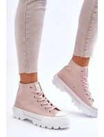 Wysokie Materiałowe Trampki Na Platformie Big Star LL274157 Nude