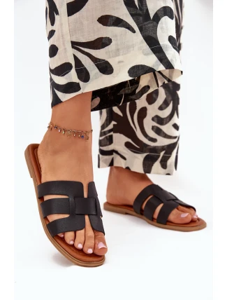 Klapki Damskie Na Płaskim Obcasie Czarne Mirona