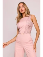 M866 Kombinéza s čipkovanými panelmi - púdrová