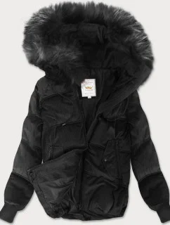 Dámska manšestrová bunda s kapucňou čierna (7696)