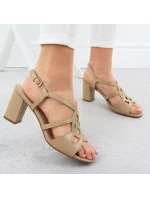 Béžové dámske sandále na podpätku Sergio Leone SK884