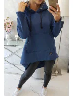 Zateplená mikina s dlhým chrbtom a kapucňou, tmavo modrá