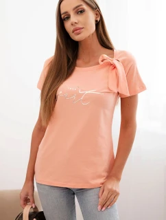 Dámska bavlnená blúzka s mašľou na ramene a marhuľovou potlačou