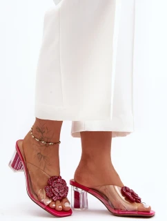 Transparentne Klapki Na Słupku Z Ozdobą Fuksja S.Barski MR1037-20