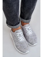 Zamszowe Wzorzyste Buty Sportowe Na Platformie Z Brokatem D&A LR51-635 Srebrne Zamszowe Wzorzyste Buty Sportowe Na Platformie Z Brokatem D&A LR51-635 Srebrne