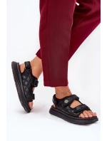 Damskie Sandały Z Ozdobnymi Detalami Na Rzepy Czarne Zoliner