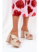 Dámske sandále na platforme s klinovým podpätkom 6874 Beige - Ideal Shoes