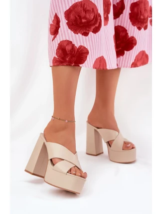 Dámske sandále na platforme s klinovým podpätkom 6874 Beige - Ideal Shoes