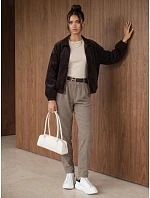 Dámske béžové manšestrové nohavice s opaskom FashionStreet UY3148