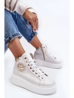 Trampki Damskie Wysokie Na Suwak Lemar Białe Katerin