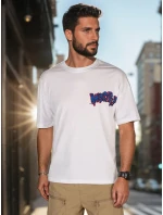 Pánske biele bavlnené tričko s potlačou FashionStreet RX5644 Pánske biele bavlnené tričko s potlačou FashionStreet RX5644