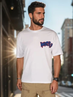 Pánske biele tričko s potlačou FashionStreet RX5644