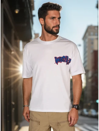 Pánske biele bavlnené tričko s potlačou FashionStreet RX5644 Pánske biele bavlnené tričko s potlačou FashionStreet RX5644