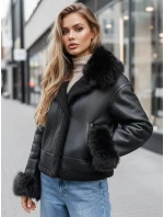 Dámska kožená bunda s kožušinou čierna FashionStreet TY5244z Dámska kožená bunda s kožušinou čierna FashionStreet TY5244z