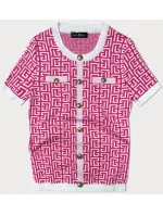 Dámska pletená blúzka vo fuchsiovej farbe s krátkymi rukávmi (009)