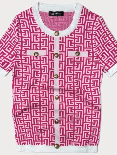 Dámska pletená blúzka vo fuchsiovej farbe s krátkymi rukávmi (009)