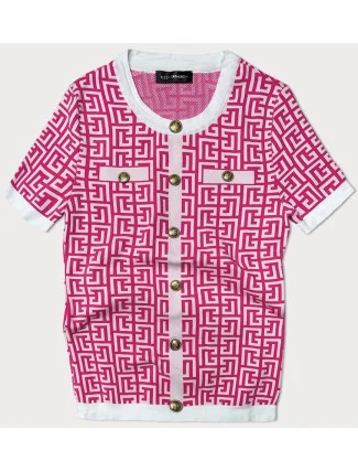 Dámska pletená blúzka vo fuchsiovej farbe s krátkymi rukávmi (009)