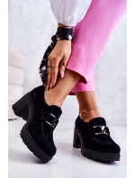 Eleganckie Półbuty Na Słupku Z Ciemną Ozdobą Czarne Lemar Harmell