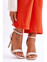 Modne Sandałki Szpilki Holograficzne Beżowe Rayden